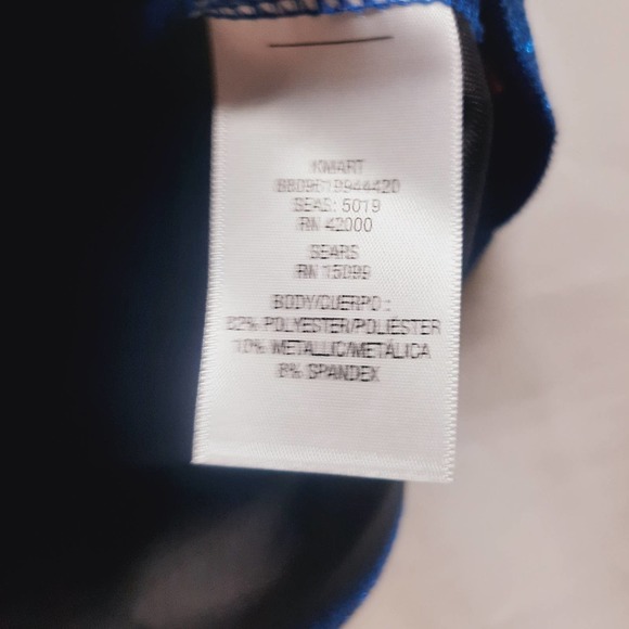 Y2K Jacqueline Smith Royal Blue Metallic Drape Neck pullover cap sleeve top  Lg - Picture 5 of 5